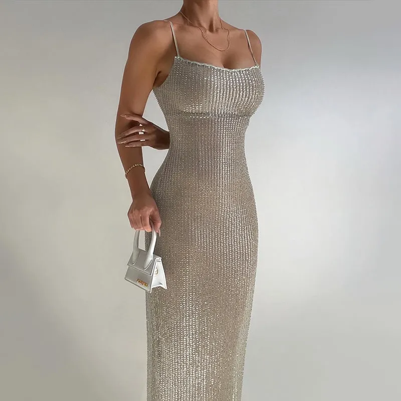 Sequin Long Cocktail Slip Dress