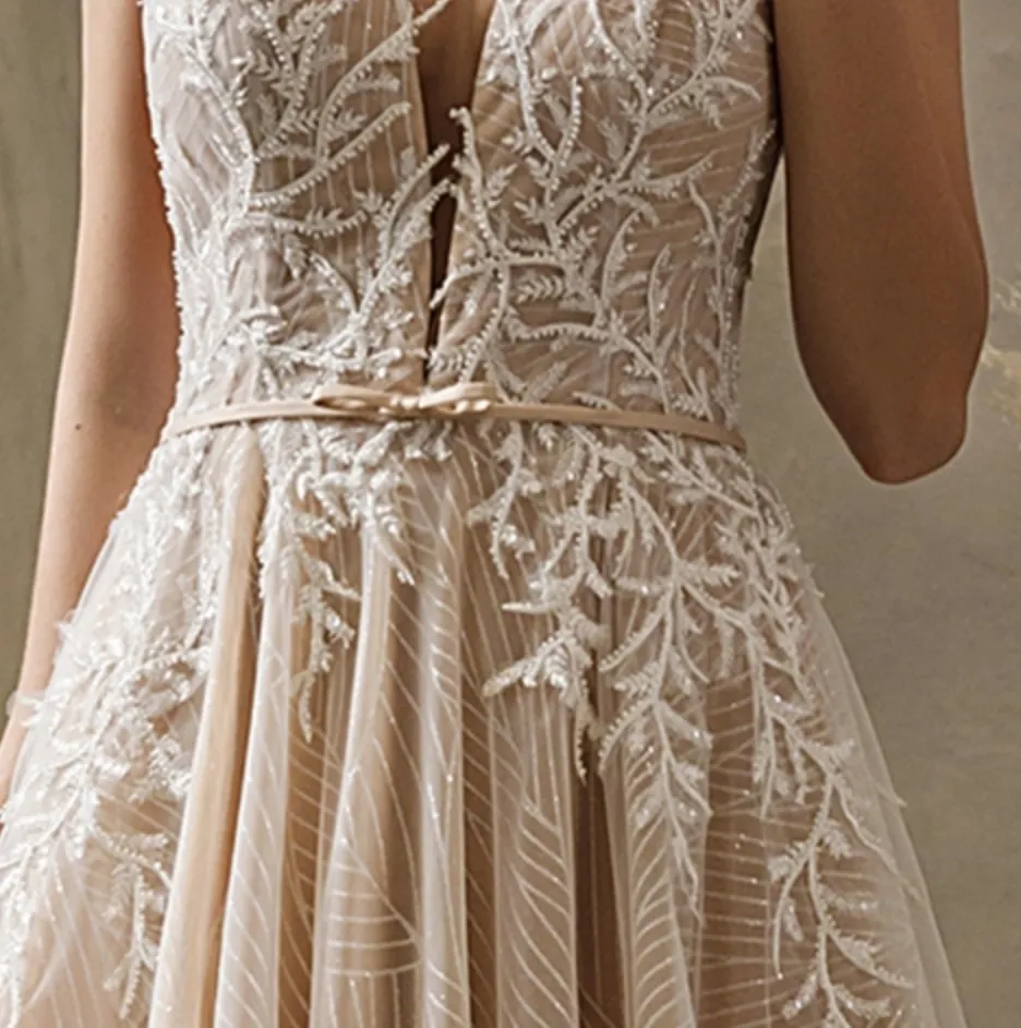 Shimmery Sequined Lace A-Line Wedding Dress With Long Train