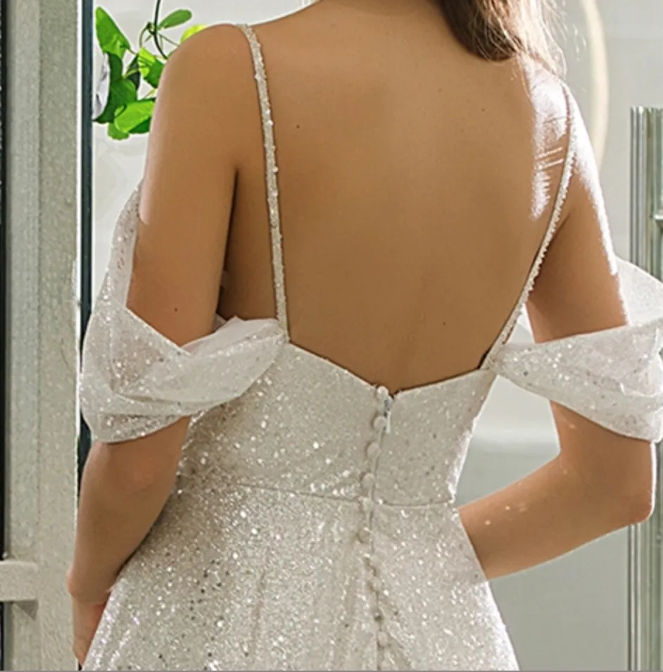 Shimmery Sequined Off-The-Shoulder A-line Bridal Gown