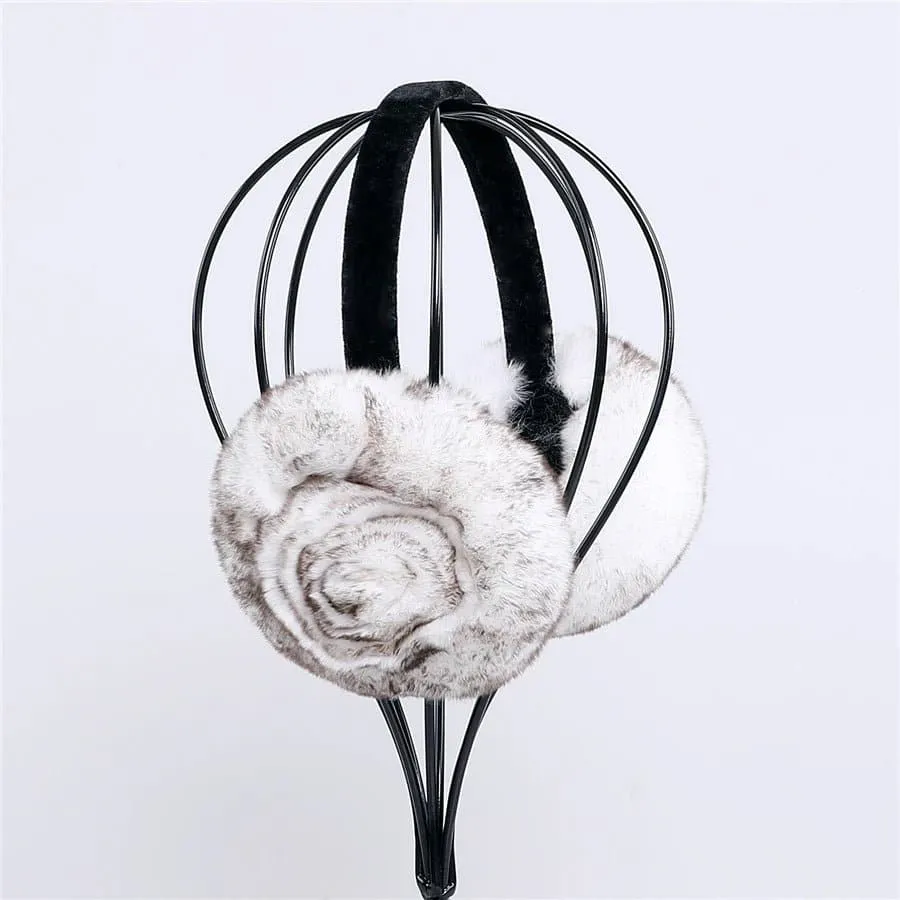 Stylish Natural Rabbit Fur Earmuff - Fashion Floral Design - Women's Winter Accessory