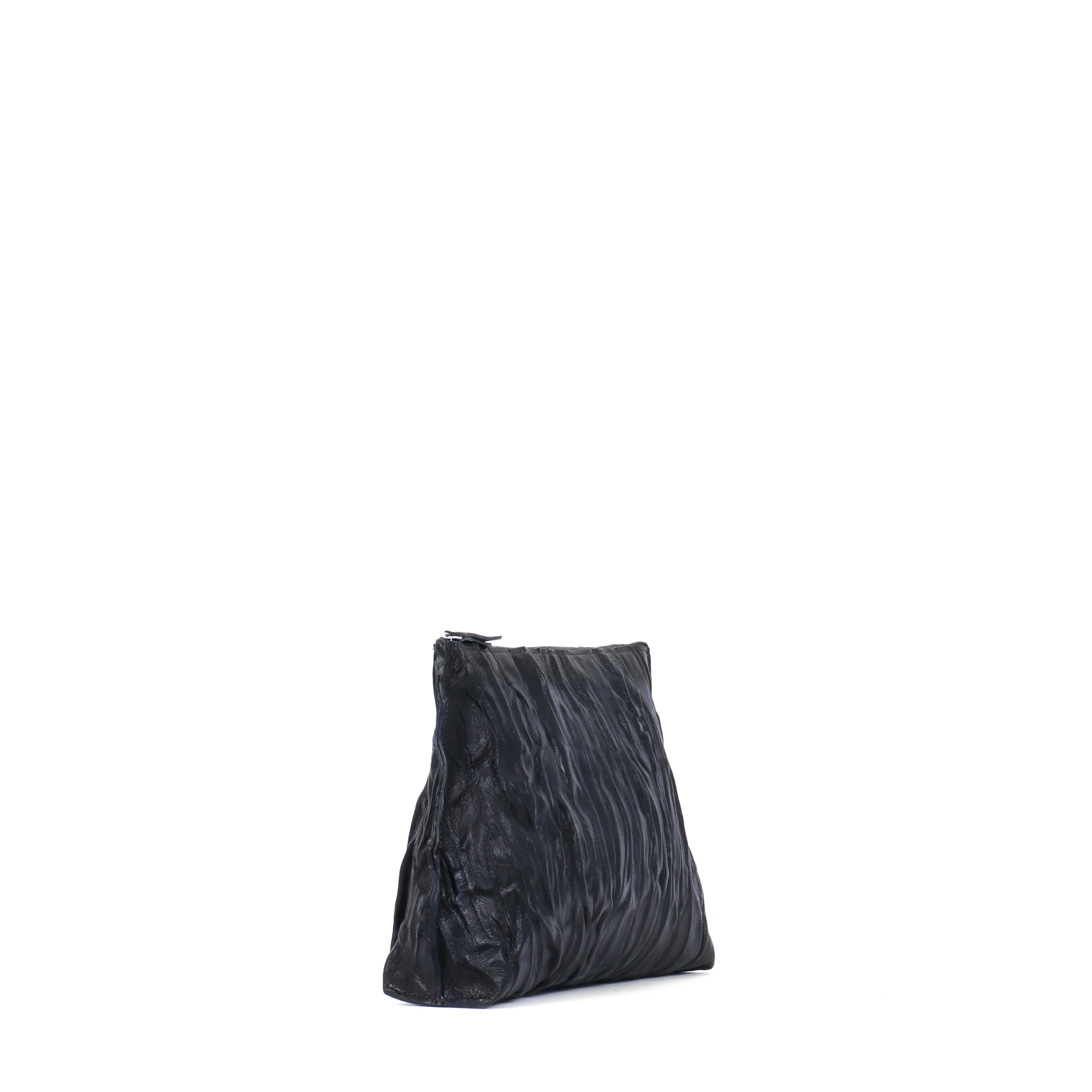 TRAVEL POUCH BLACK PLEATED SHEEPSKIN