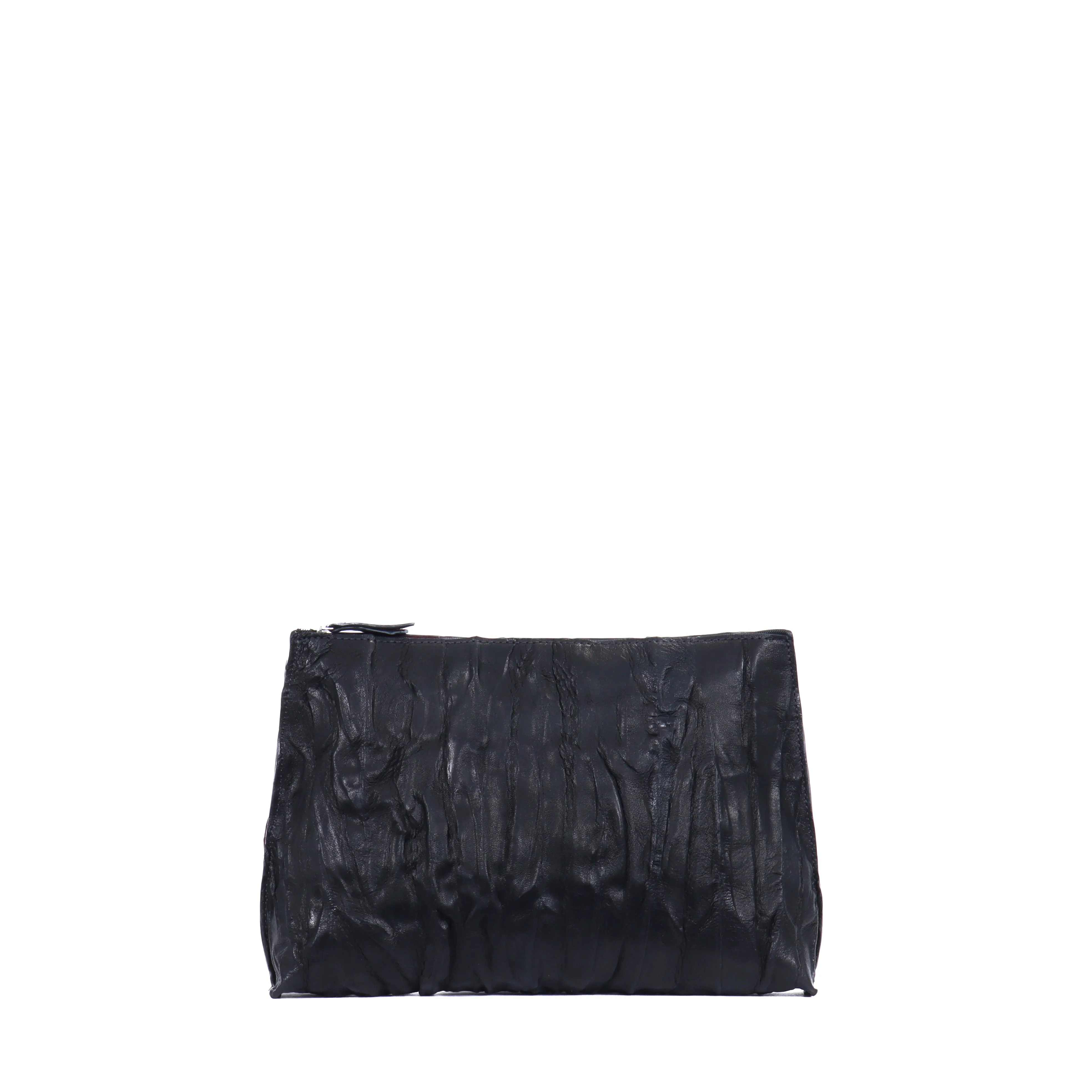 TRAVEL POUCH BLACK PLEATED SHEEPSKIN