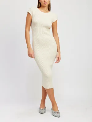 Vienna Open Back Ribbed Midi Dress in Ivory