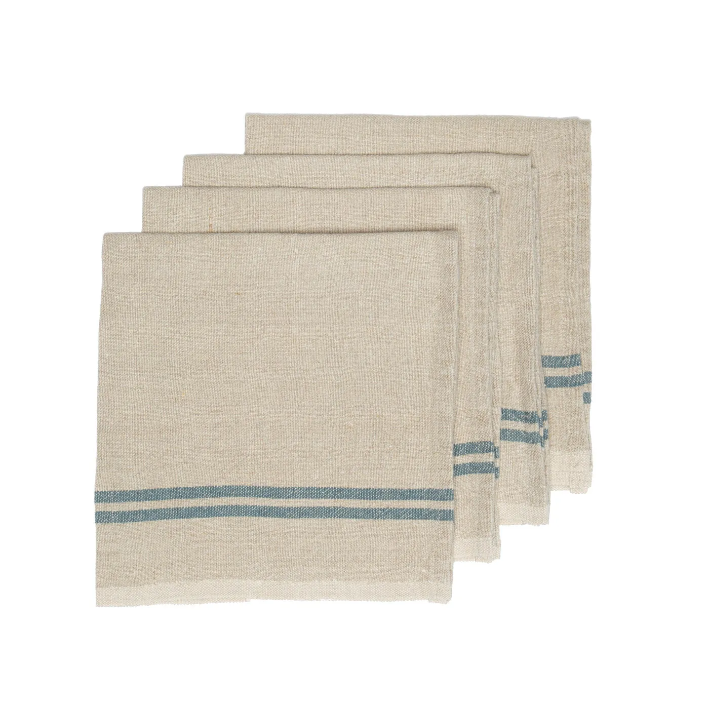 Vintage Linen Napkins Natural & Blue, Set of 4