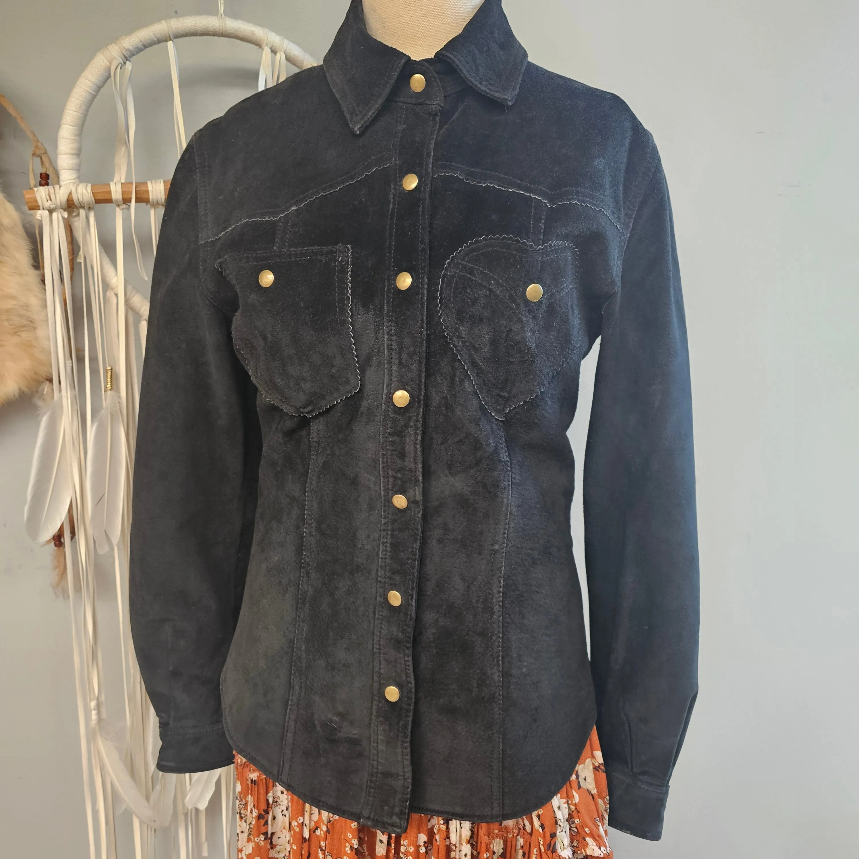 Vintage Suede Leather Jacket shirt size S