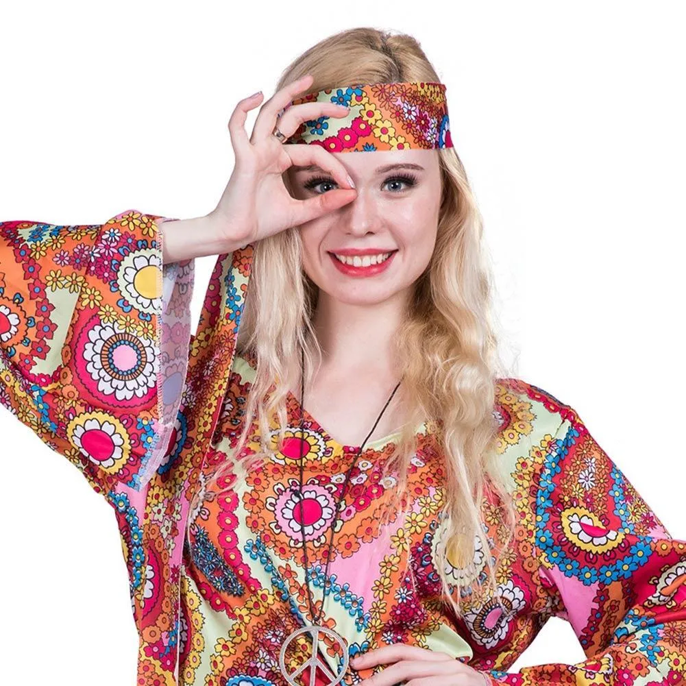 Women Hippie Groovy Lady Retro Costume Halloween 1960s Stage Performance Outfit