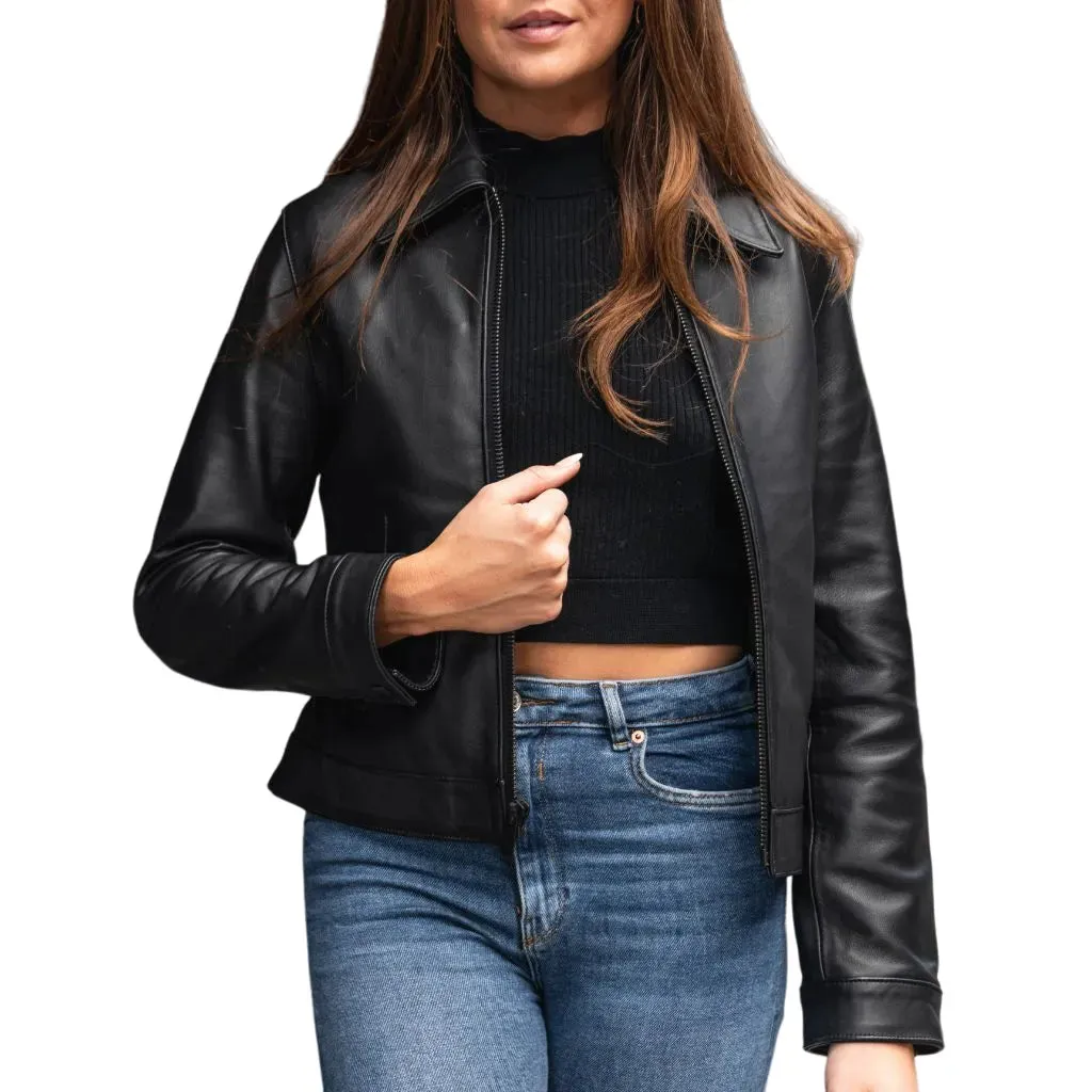 Womens Black Genuine Leather Jacket