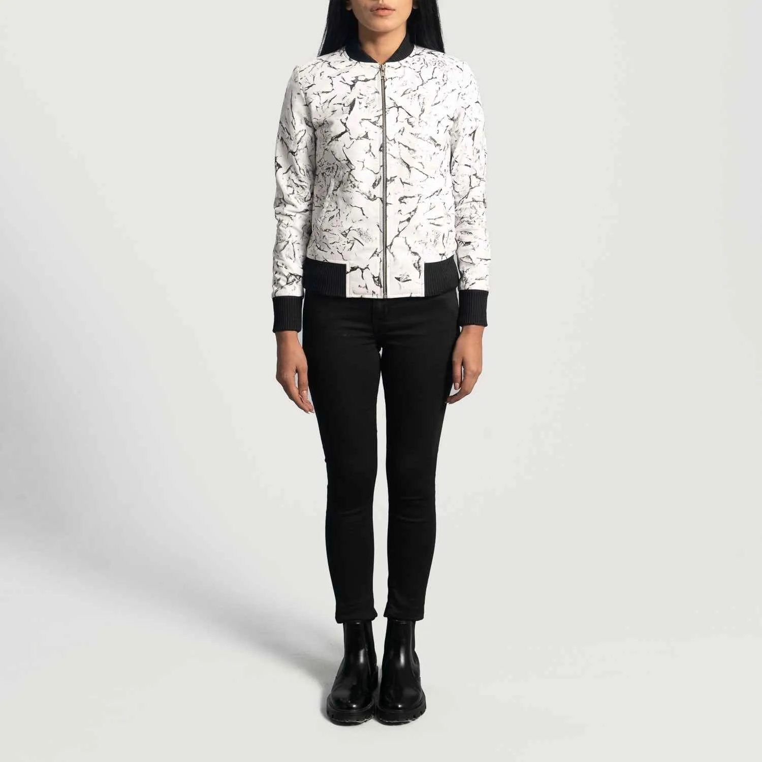 Womens Donna Blake White Leather Bomber Jacket