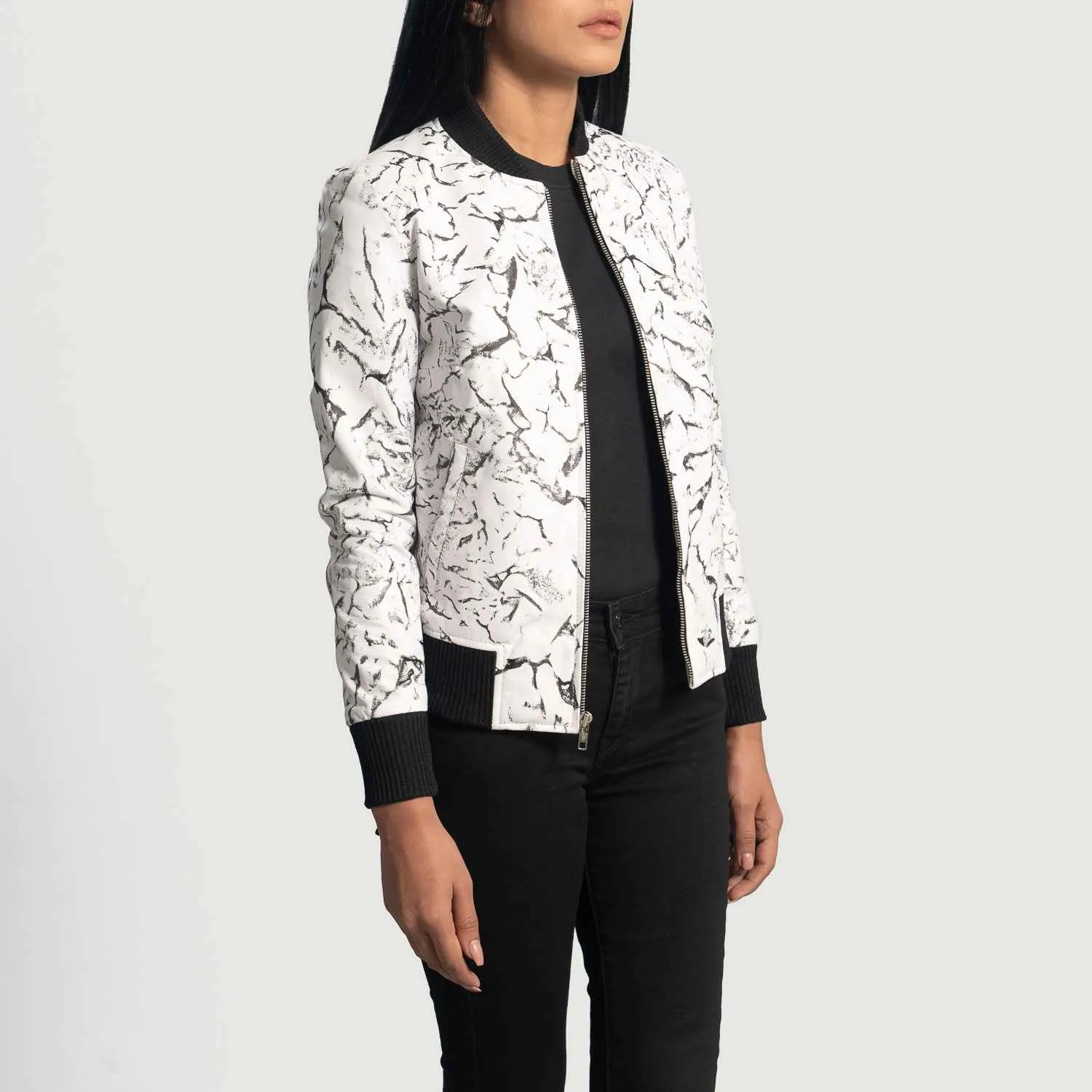 Womens Donna Blake White Leather Bomber Jacket