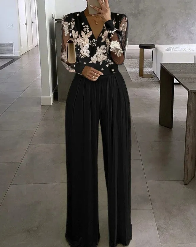 Women's Elegant Sequin Wide Leg Jumpsuit