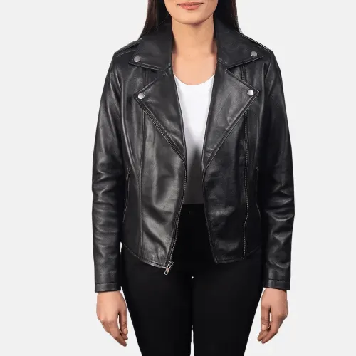 Womens Flashback Black Leather Biker Jacket