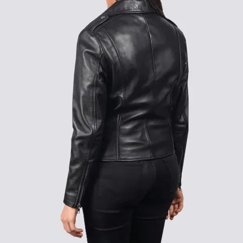 Womens Flashback Black Leather Biker Jacket