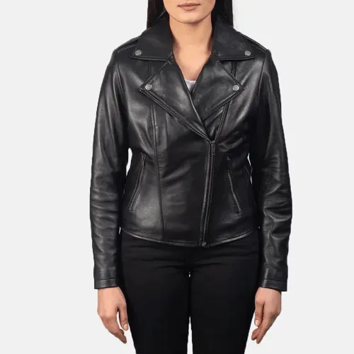 Womens Flashback Black Leather Biker Jacket