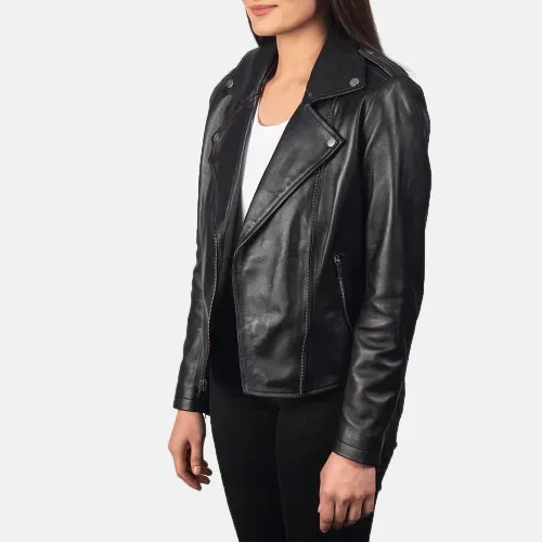 Womens Flashback Black Leather Biker Jacket