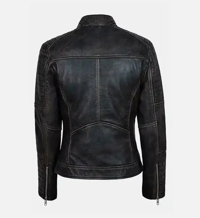 Women's Vintage Biker Black Leather Jacket