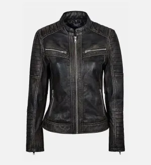 Women's Vintage Biker Black Leather Jacket